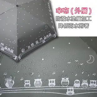 【KASAN 雨傘媽媽】輕量型黑膠防曬三折傘(貓頭鷹)