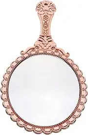 Generic Elegant Vintage Floral Design Makeup Mirror Large Portable Travel Lighted Mirror with Handle for Women