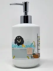 Longhair Black and Cream Dachshund Ceramic Soap Dispenser Hand Soap Dispenser