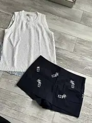 NEW White ANN TAYLOR LOFT Top NWT Blouse Navy Shorts WORN ONCE Set Outfit