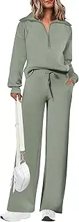 [PRETTYGARDEN] Women's Green Solid Long Sleeve Track Suit - Sweatshirts And Pants Sets (Sizes 4-16)