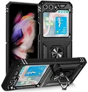 [Eaglecell] for Samsung Galaxy Z Flip5, Galaxy Z Flip 5 (2023) - Shockproof Defender Phone Case w/Ring Stand - RS3 Black