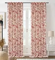 DriftAway 100% Blackout Toile Linen Curtains for Bedroom Double Layer Farmhouse French Country Vintage Printed Pattern Thermal Sound Lined Back Tab Living Room Drapes 102 inch Length 2 Panels Red