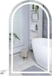 EMITTO 50X90cm LED Lighted Bathroom Mirror, Wall-Mounted Arched Vanity Wall Mirror with Dimmable Touch Control, Anti-Fog, and Plug-in Design for Modern Home Decor