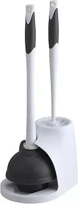 Clorox Toilet Plunger and Bowl Brush Combo Set with Caddy, White