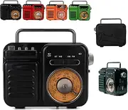 Retrowave 7-in-1 Radio, Portable Am Fm Radio with Bluetooth/Tf/U Disk/Aux Playback, Rechargeable Battery Operated, LED Lighting, SOS Alarm, Emergency Charging for Camping, Emergency (Black)