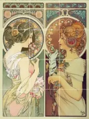 feathers and cowslip art nouveau alphonse Mucha ceramic tile mural backsplash