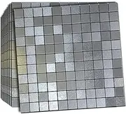 [XUANINY] 10-Sheet Peel and Stick Backsplash Tiles, Brushed Aluminum Surface Metal Mosaic Sticker for Kitchen Wall (11.41"x11.41") (10, Silver Grain)