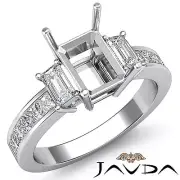 Classic 3 Stone Emerald Semi Mount Diamond Engagement Ring 18k White Gold 0.8Ctw