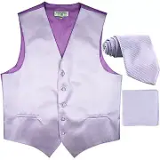 New Men's Horizontal Stripes Tuxedo Vest Waistcoat_tie & hankie lavender formal
