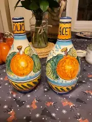 Tuscan oil and vinegar dispenser handmade, hand-painted with 'olio' and ‘aceto’