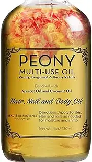Provence Beauty Peony Multi-Use Oil for Face, Body and Hair - Organic Blend of Apricot, Vitamin E and Sweet Almond Oil Moisturizer for Dry Skin, Scalp & Nails - Rose Petals & Bergamot Essential Oil - 4 Fl Oz