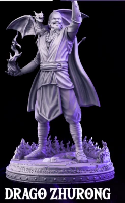 Fire Mage Drago Zhurong + dragon EVIL WIZARD 32mm miniature D&D RPG FANTASY