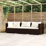 Patio Sets 3-Seater Sofa with Cushions Brown Poly Rattan