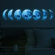 Set of Glow in The Dark Moon Wall Decals Luminous Space Planet Moon Phases Wall Sticker -Blue