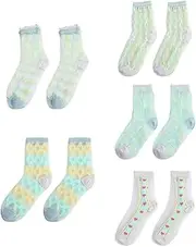 [Kopida] Womens Sheer Socks for Summer, Transparent Thin Mesh Lace Elastic Crystal Glass Heart Print Crew Socks, Fresh Thin Glass Silk Lace Sock, Multicolor, 6-8