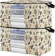 sanluoli 90L 2 Pack Underbed Shoe Storage with Reinforced Handles, clear window Blanket Bags For Closet Storage