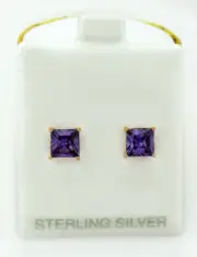 PRINCESS CUT 2.26 Cts LAB AMETHYST STUD EARRINGS .925 Silver - New With Tag