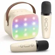 Mini Karaoke Machine with 2 Wireless Mics, Portable Bluetooth Speaker for Kids