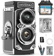 CHUZHAO Mini Retro Digital Camera Vintage Camera Twin Lens Reflex 1080P 12MP Autofocus Compact Cameras with 16GB Card Small Digital Retro Cameras for Kids Boys Girls Teen Students Beginner Gift