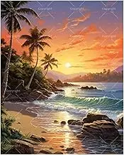 TAOPAOLAB Landscape Paint by Numbers Kit for Adults - DIY Tropical Beach Sunset and Rocks Painting on Canvas 16x20 Inches, Acrylic Paint Set, Suitable for Beginners, Art for Home Decoration or Gifts