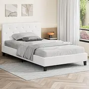 ALFORDSON Bed Frame Base King Single Size Madelyn Series, Mattress Topper Platform Foundation with Boucle Upholstery for Bedroom, Boucle White