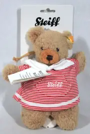 RARE! MY FIRST STEIFF SLEEP-WELL RED BABY PULL-DOWN MUSIC BOX BEAR 8" TALL NEW
