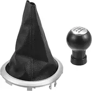 X AUTOHAUX 5 Speed Manual Gear Shifter Knob with Cover for Suzuki Swift | Gearbox Stick Shifter Lever Knob Black and Silver Tone Plastic Faux Leather 1 Pcs