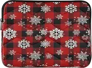 Snowflakes Red Black Checkered Laptop Bag Case, Waterproof Laptop Cover 15.6 Inch for Women