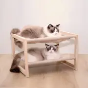 2 Tier Cat Hammock Bed, Elevated Wooden Pet Bunk Beds for Indoor Cats, Double...