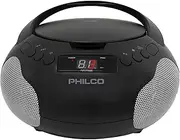 Philco Portable CD Player Boombox with Speakers and AM FM Radio | Black Boom Box Compatible with CD-R/CD-RW and Audio CD | 3.5mm Aux Input | Stereo Sound | LED Display | AC/Battery Powered