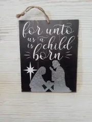 New "Unto Us A Child is Born" Christmas Nativity Tree Ornament Decor Sign Manger