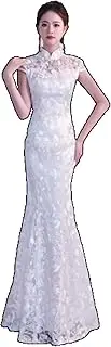 [LWODANU] White Cheongsam Long Qipao Dresses Traditional Wedding Dress China Clothing Store Vestido Oriental