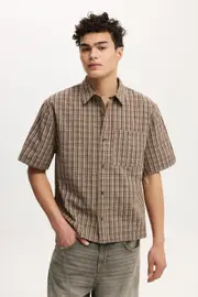 [Cotton On Men] Cotton On Men - Darcy Short Sleeve Shirt - Chocolate micro check XL CHOCOLATE MICRO CHECK