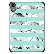 iPad mini (6th gen) iPad Impact Case Mint and White Marble Stripes