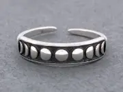 925 Silver Toe Ring Gift 4 Women Moon Phases Adjustable Midi Pinky Ring