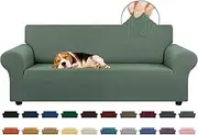 KEKUOU Stretch Sofa Cover Slipcover 1 Piece Couch Sofa Cover (79"-94") Furniture Protector 3 Seater Sofa with Elastic Bottom for Kids,Pet.Jacquard Small Checked Pattern Fabric(Large,Greyish Green)