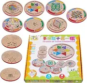 Checkers and Chess Board Game, Multifunctional 10-in-1 Chess Board Set, Lightweight Kids Play Set for Home Travel Family Gatherings Parties