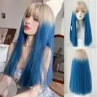 Halloween Blonde and Blue Gradient Wigs Air Bangs Lolita Cosplay Wigs Carnival