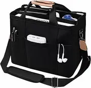 [Drimzate] Canvas Tote Bag with Multi-Pocket for Women Large Crossbody Shoulder Handbag Everything Tote Bag with Compartments,