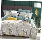 Duvet Cover 600 Thread Count Cotton Branch with Yellow Turquoise Queen Grey