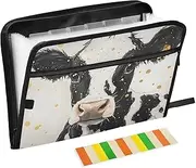 Quteprint 13 Pockets Expanding File Folder with Zipper Closure, Cow Animal Art Accordion File Folder with Sticky Labels, Letter Size A4 Papers Expandable File Document Organizer