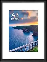 [COZY CORE] A3 Picture Frame, Wall Hanging Photo Frame, Black, 1 Pack - Display Pictures 8.3x11.7 with Mat or 11.7x16.5 Without Mat (Black)