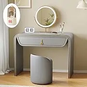 Makeup Vanity Table,Dressing Table with Mirror and Makeup Brush Storage Bucket,Vanity Desk with Stool,3 Lighting Modes,for Bedroom(Light Gray,100cm)