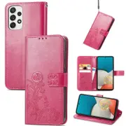 For Samsung Galaxy A73 5G Case Four Leaf Folio PU Leather Wallet Cover, Rose Red