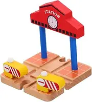 FELTECHELECTR Wooden Train Building Accessory Railway Station Platform Model for Creative Play Imaginative Learning for Educational Playtime Scenarios