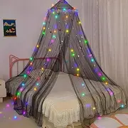 FIOBEE Bed Canopy for Girls Room Bed Canopy Curtains with Led Lights Mosquito Net DIY Princess Room Décor with Stars Butterflies for Kids Bedroom, Black