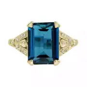 Art Deco Style Lab-Created Diamond Emerald Blue Topaz Ring 14K White Gold FN