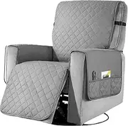 Recliner Chair Cover Non Slip Integrated Sofa Slipcover with Elastic Strap and Side Pockets Waterproof Recliner Couch Covers Thick Quilted Couch Protector for Living Room Office (Light Grey)