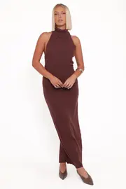[PUP100] Halley Knit Halter Skirt Set - Brown XS Brown